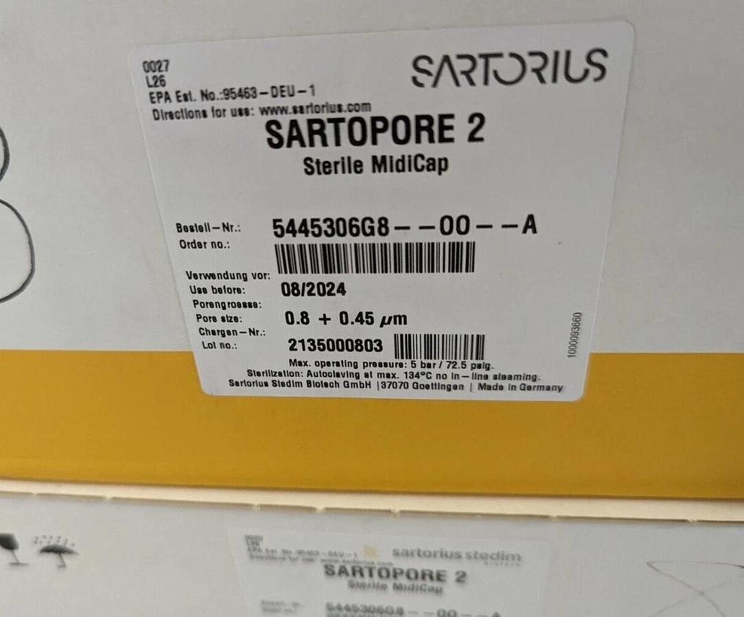 1 box, 4 Sartorius Sartopore® 2 Midicaps® 0.45µm,  5445306G8--OO--A, PES Filter
