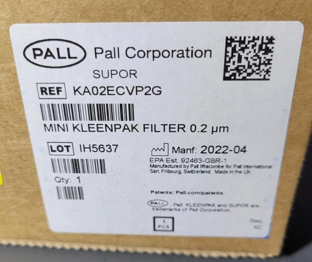 3 PALL KA02ECVP2G Supor™ EX ECV membrane in Mini Kleenpak™ capsules, 0.2 µm