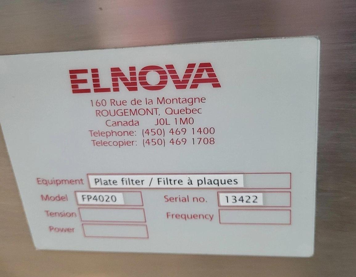 Used Elnova FP40 Plate Filter Press Stainless Steel FP4020