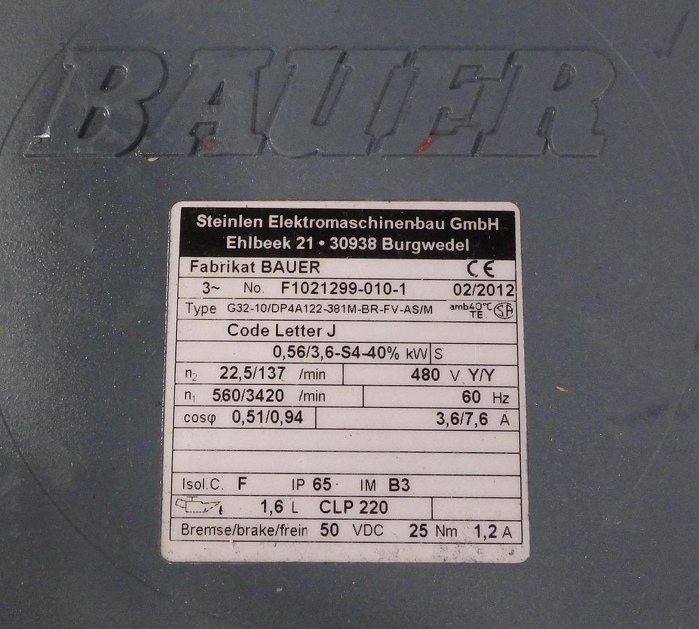 Bauer Gearmotor G32-10/DP4A122-381M-BR-FV-AS/M  (new 2012) electric motor