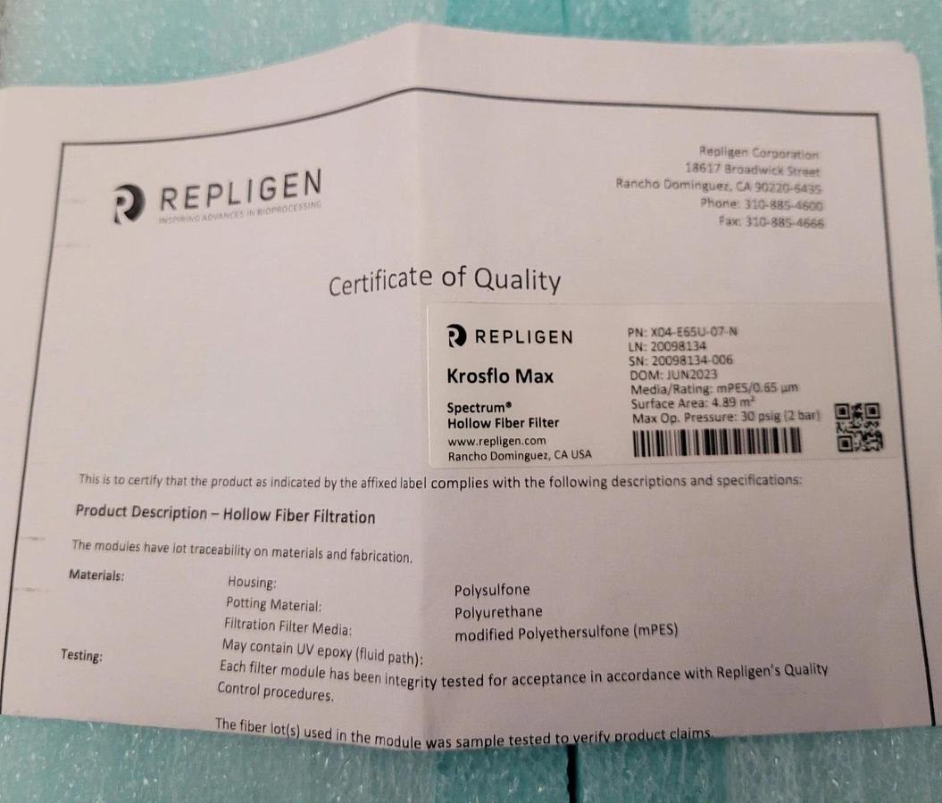 Repligen X04-E65U-07-N KROSFLO MAX 41.5CM 0.65U MPES 0.75MM 6TC X 1.5TC