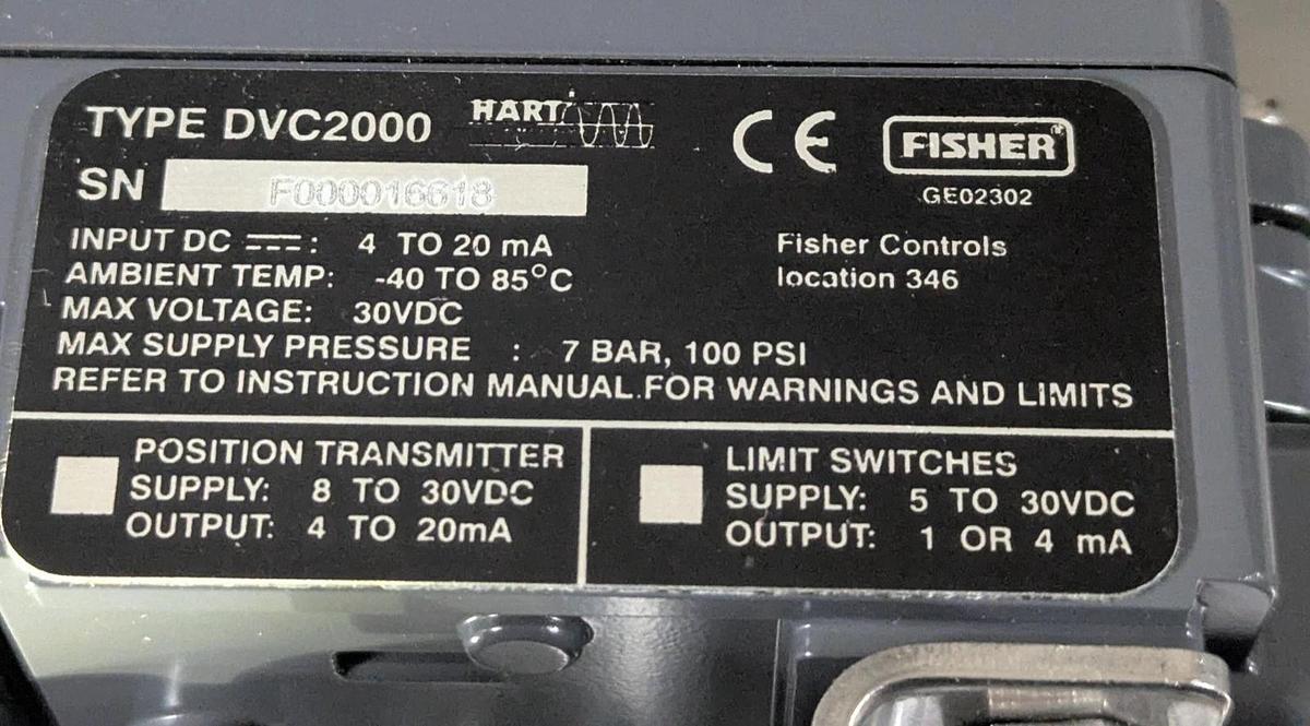 Used Fisher Baumann 32M-85000 Sanitary Pinch Valve w/ Hart F000016618 Fisher controls