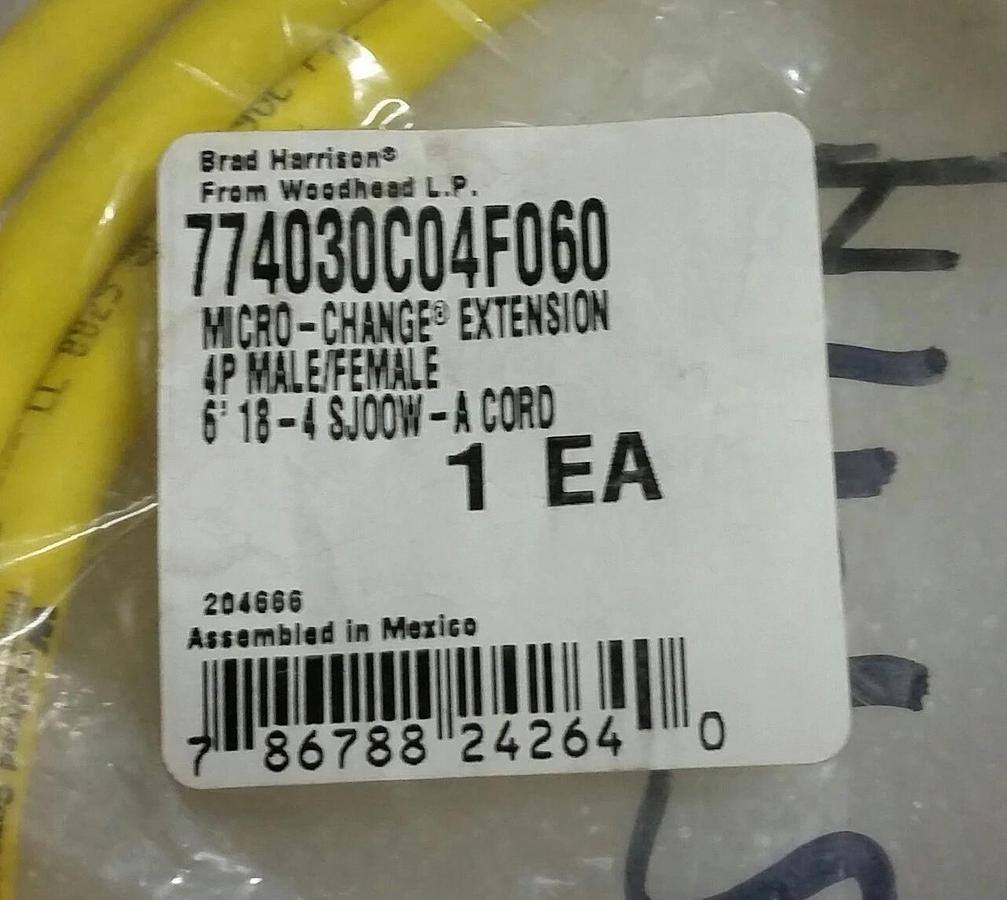 BRAD HARRISON 774030C04F060, 4P M/F CORDSET, 6' Micro - Change NEW IN BAG