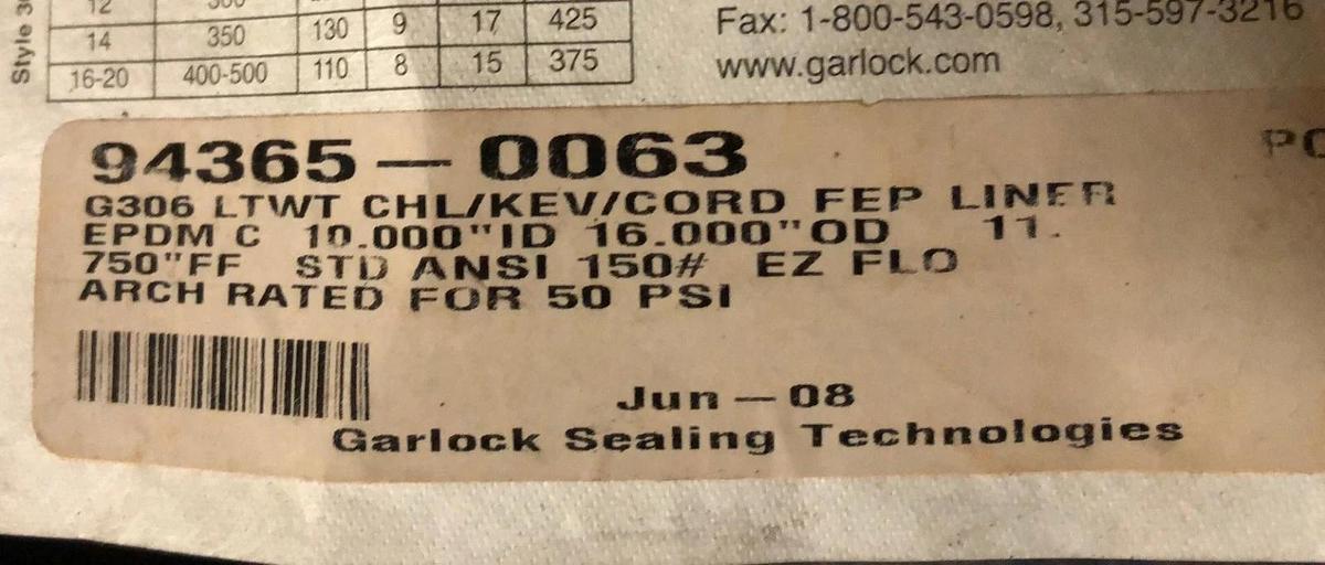 10" GARLOCK G306 E-Z FLO RUBBER EXPANSION JOINT