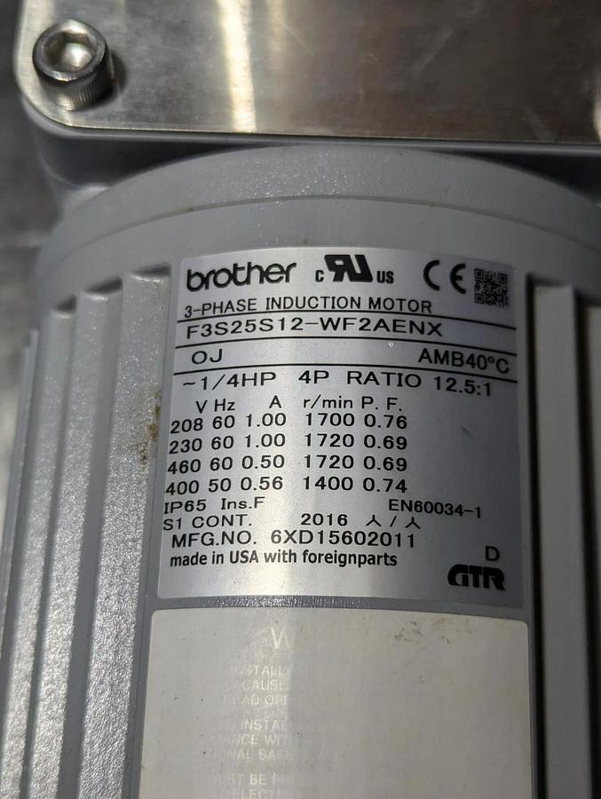 Used brother 3-Phase Mixer Motor F3S25S12-WF2AENX    1/4HP