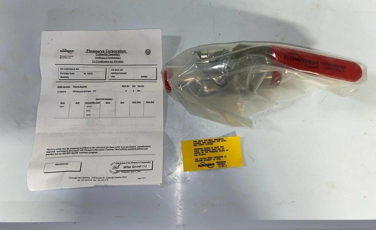 Used Flowserve Worcester Controls 1-1/2'' Ball valve PWK4466RTXBO Butt Weld 400F