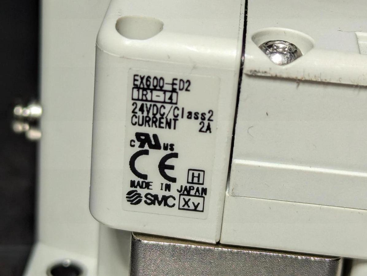 Used SMC EX600-ED2 ,  (2) EX600-AXA,  EX600-SPR1A, EX600-EU1 Valve Analog Module
