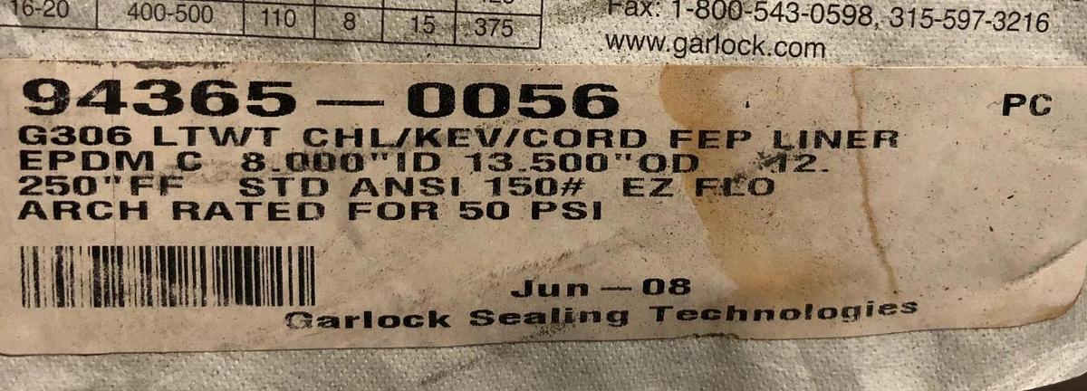 8" GARLOCK G306 E-Z FLO RUBBER EXPANSION JOINT