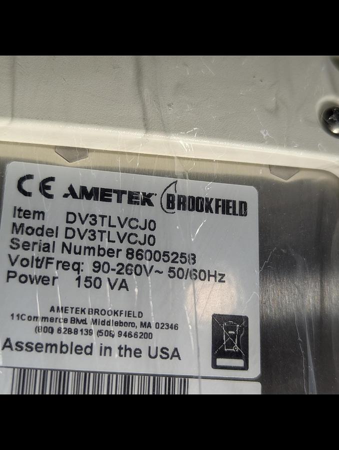 Ametek BrookField DV3T Rheometer/Viscometer Touch Screen DV3TLVCJ0