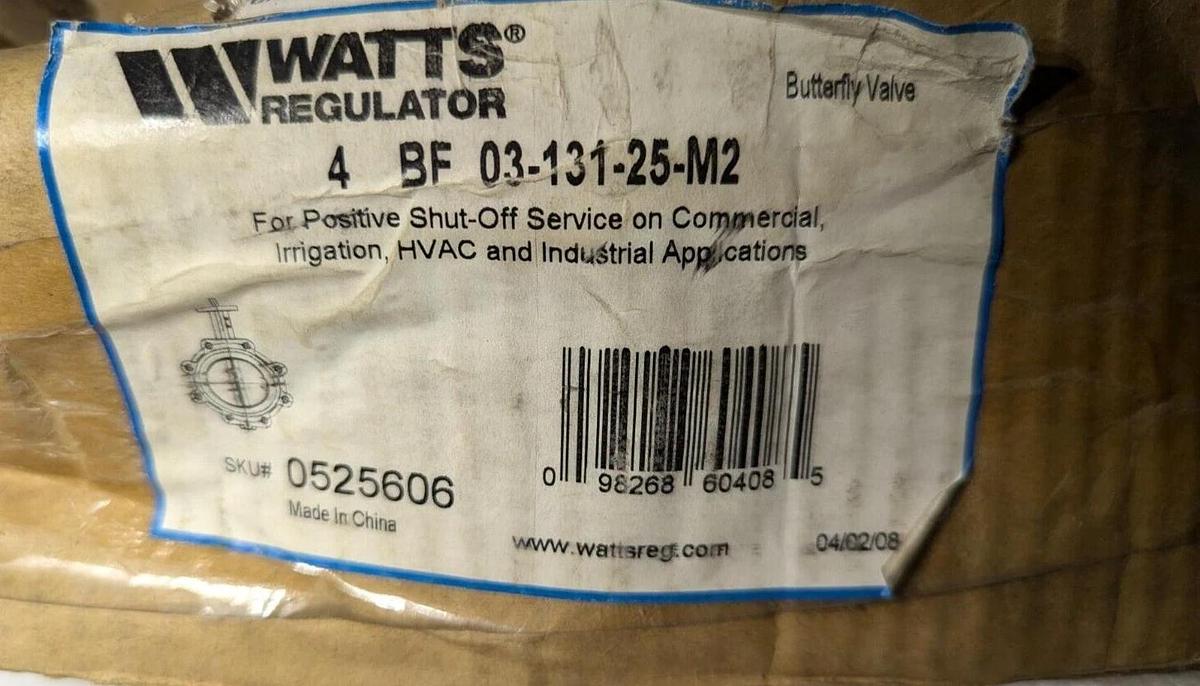 Watts  4" BF 03-131-25-M2  Butterfly Valve  316SS