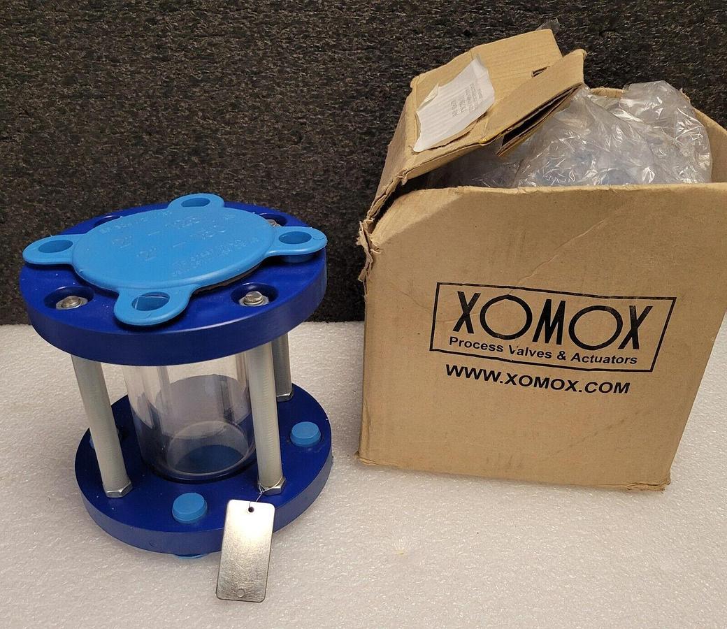2" Xomox inline sight glass, polycarbonate shield, borosilicate glass