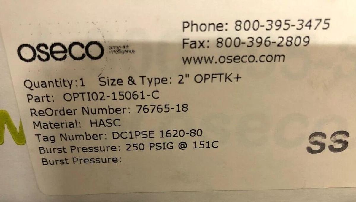 Oseco Rupture Disc  2" OPFTK+, 250 PSIG @ 151C,  HASC