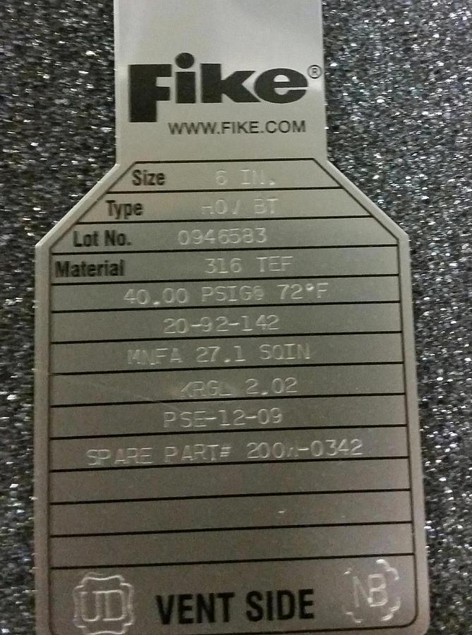 Fike 6"  HOV BT Rupture Disc  40 psi @ 72 °F, 316 TEF