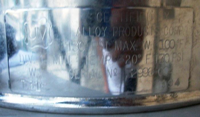 Used Tank, 6 Gallon, 316L Stainless Steel, Pressure, 9" x 25", Alloy #S741350