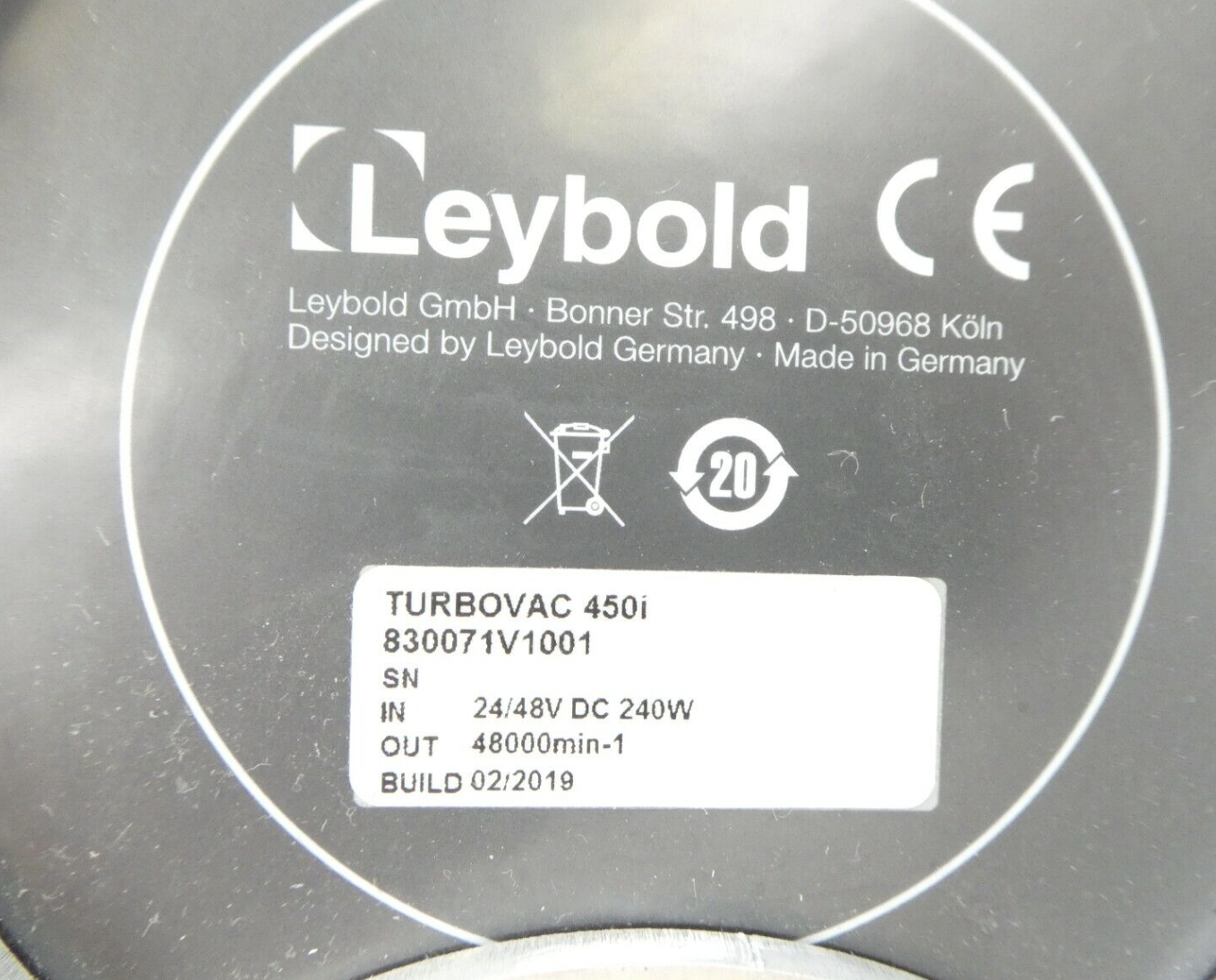 Used Oerlikon Leybold TURBOVAC 450i 830071V1001 Turbomolecular Pump Turbo Working