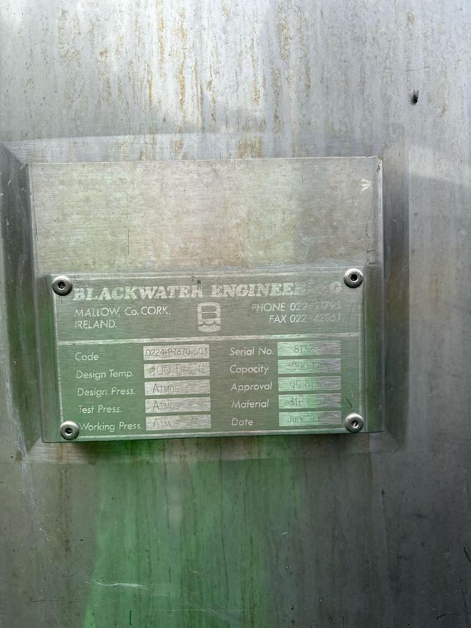 Used 3,000 Litre 316 Stainless Steel Storage Tanks