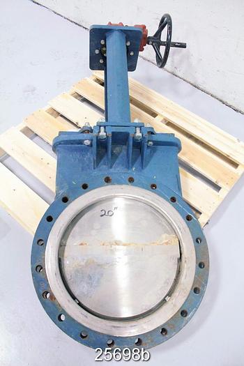 Used Fabri 20" Hand Operated Knife Gate Valve, Mild Steel Body, Stainless Steel Wetted Parts #25698