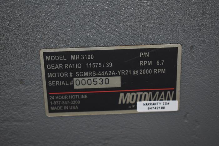 Used Yaskawa Motoman MA3100 Complete Robotic Welding Cell With Miller 450 and MH3100 positioner On Track