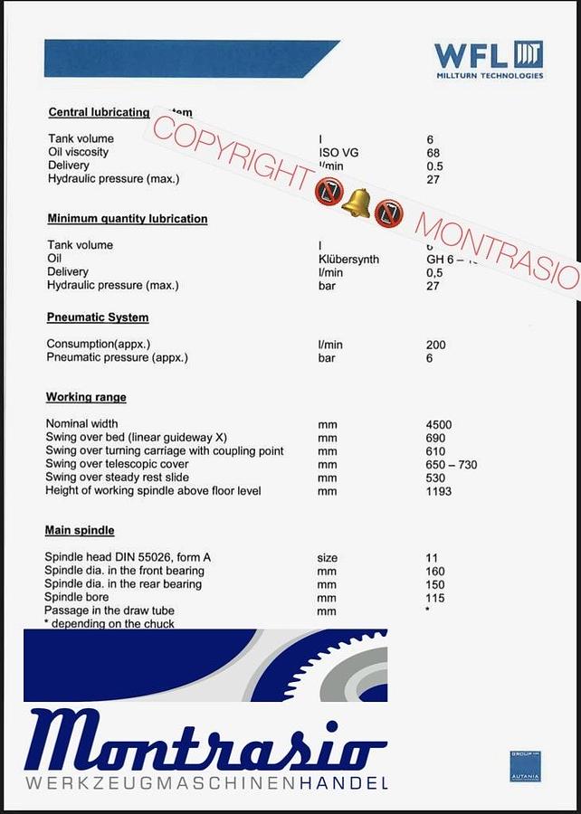 Used WFL MILLTURN Dreh, Fräs und Bohrzentrum M60 x 4500 Baujahr 2005