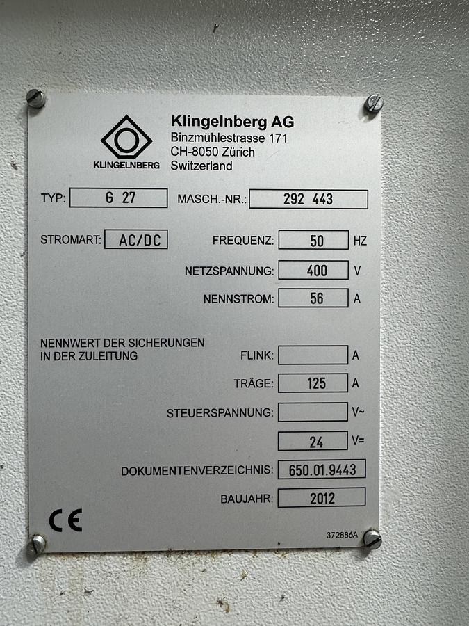 Used BAUJAHR 2012 KLINGELNBERG OERLIKON AG G27 KEGELRAD SCHLEIFMASCHINE