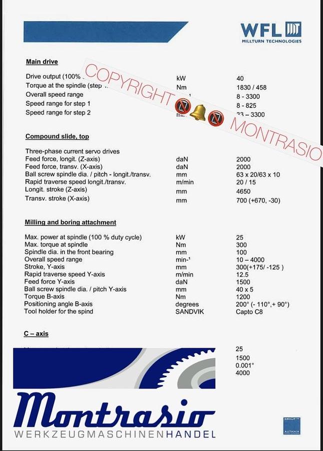 Used WFL MILLTURN Dreh, Fräs und Bohrzentrum M60 x 4500 Baujahr 2005