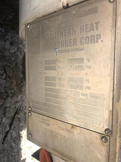 Used Used Southern Heat Exchanger Corp.  Approximately 733 sq ft. 316L stainless steel shell and tube heat exchanger.