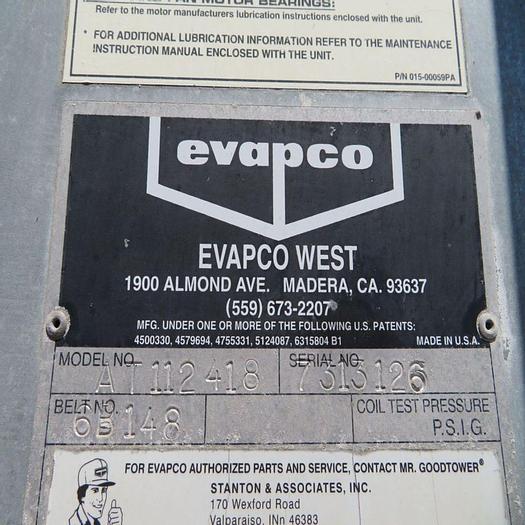 Used Refrig, Cooling Tower, 518 T, Evapco, S/ST, Mdl AT112-418, B #S743191