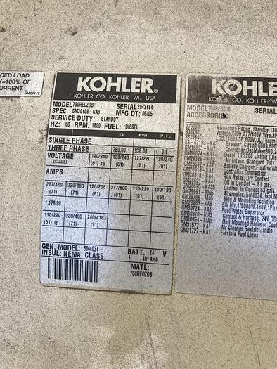 Used 2005 Kohler tier 1 750REOZDB