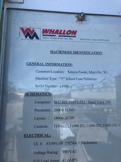 Used 2004 Whallon  Y-Infeed Case Palletizer
