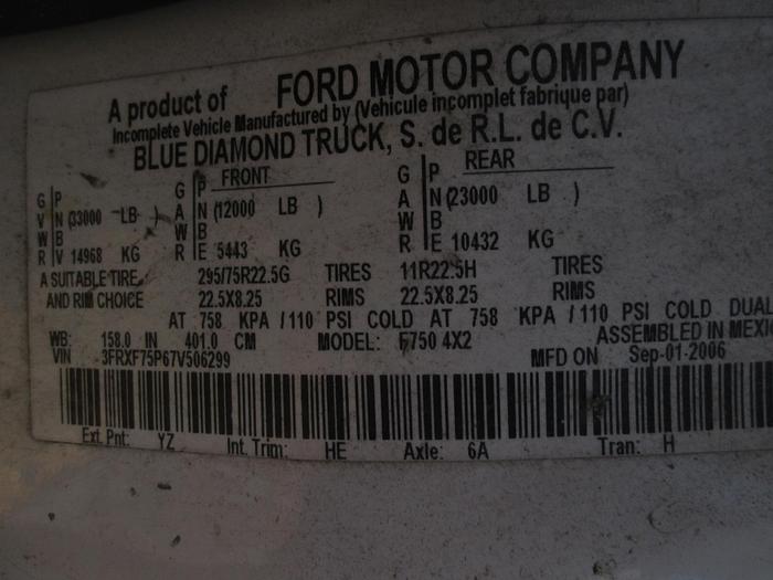 Used 2007 Ford F750 Conventional Dump Truck