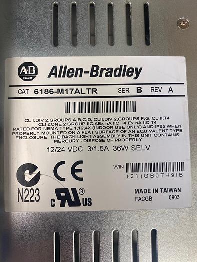Used Allen Bradley 6186-M17ALTR Series B, REV. A,  VersaView 1700M