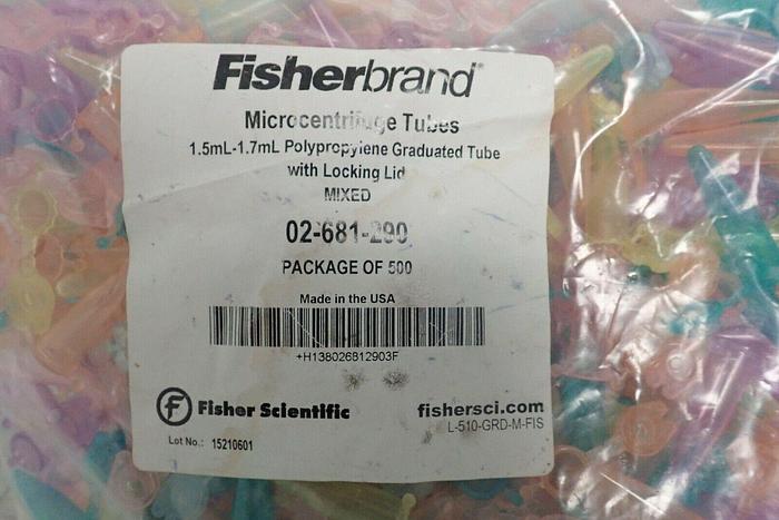 Used Fisherbrand 02-681-290 Microcentrifuge Tubes 1.5mL-1.7mL w/ Lid - Package of 500