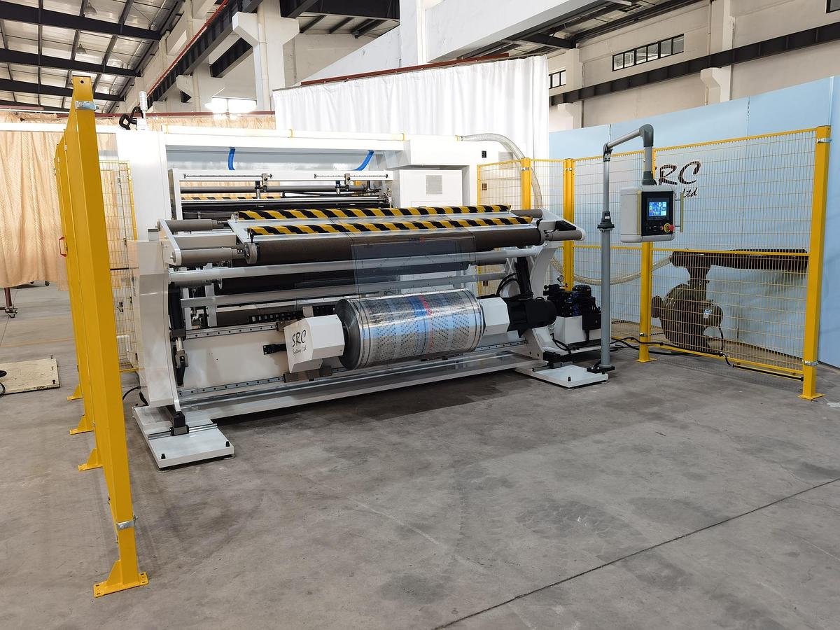 Used 82" WIDE NEW SRC SYSTEMS LTD. MODEL 810-LS DUPLEX SLITTER - 32" REWIND DIAMETER