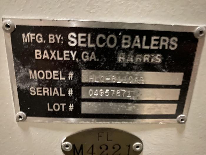 Used HARRIS SELCO HORIZONTAL BALER MDL. HLO-8110AR75 10" CYL. (CONVEYOR OPTIONAL)