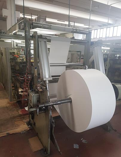 Used (visible in production) 2000 MANZONI Seriana 31 with in line 4 col. flexo - Flat & satchel (V) paper bag making machine