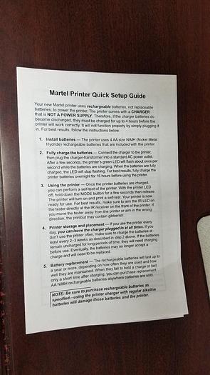 Used Midtronics Martel Printer Quick Setup Guide