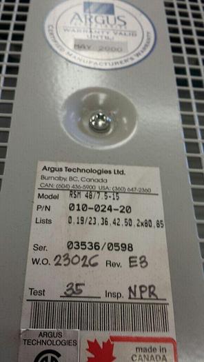 Used Argus 010-024-20 Rectifier Shelf