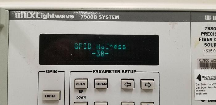 Used ILX Lightwave 7900B with (2) 79800E Fiber Optic Sources