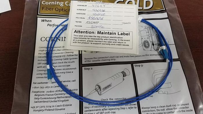 Corning 1F XB2.0 LCUPC/LCUPC 1M Fiber Optic Cable Assembly Box of 80 NEW!