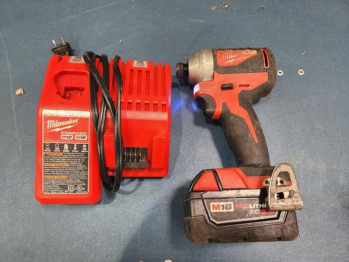 Used Milwaukee 2850-20 1/4" Driver with Battery and Charger Unit #2