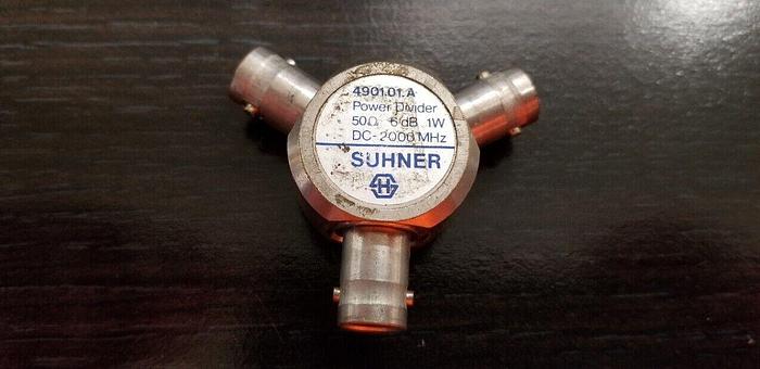 Used SUHNER 4901.01.A BNC 50Ohm 1W 6dB 2GHz Power Divider Unit #2