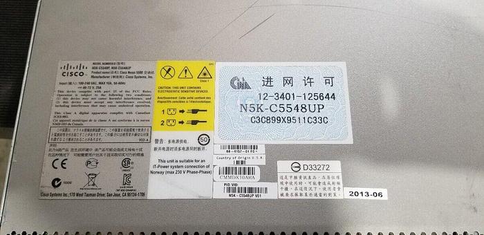 Used Cisco NEXUS N5K-CC5548UP with Dual 750W Power Supplies Unit #3