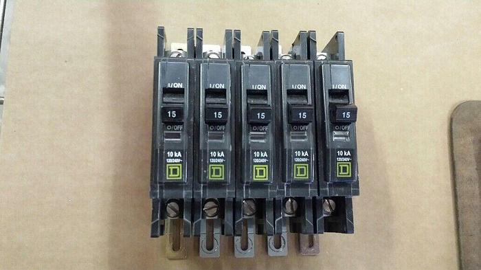 Used Square D 15A Circuit Breakers Lot of 5
