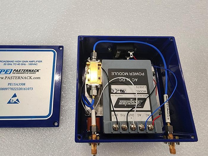 Used Pasternack PE15A3508 Broadband High Gain Amplifier 20-40GHz 100VAC 30dB Gain NEW
