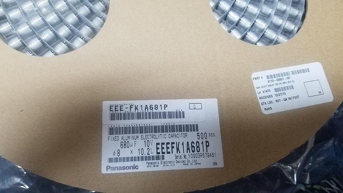Used Panasonic EEE-FK1A681P 680uF 10v Capacitors 5500 Pieces 2010 Date Code