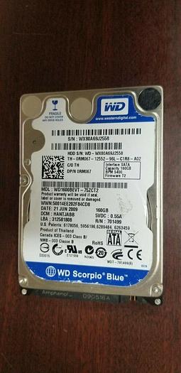 Used Western Digital WD1600BEVT-75ZCT2 160GB 2.5" SATA Laptop Drive
