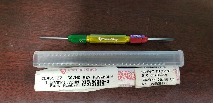 Used Vermont Gage Class ZZ 1.57mm/1.73mm GO/NG Gage