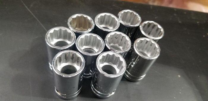 Used PROTO 1/2" Drive 19/32" Sockets Lot of 10 Set #4 Made In USA!
