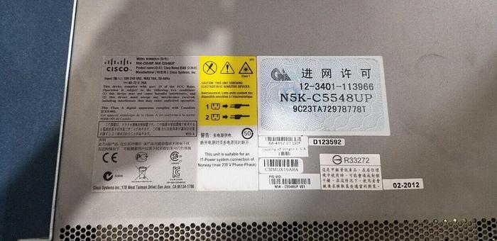 Used Cisco NEXUS N5K-CC5548UP with Dual 750W Power Supplies Unit #1