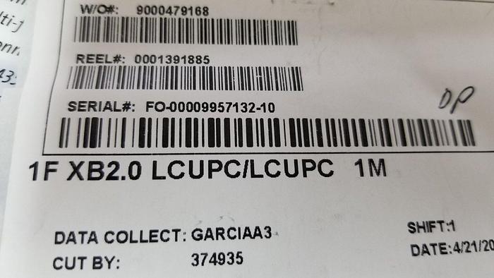 Corning 1F XB2.0 LCUPC/LCUPC 1M Fiber Optic Cable Assembly Box of 80 NEW!